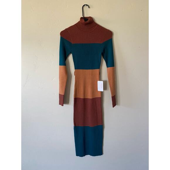 Flying Tomato Dresses & Skirts - Flying Tomato Color Block Turtleneck Midi Sweater Dress- size large